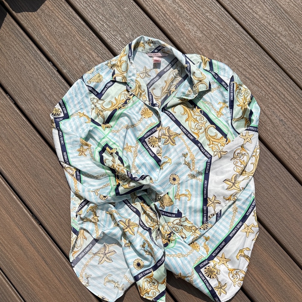 Victoria's Secret Blue and Gold Patterned Shirt